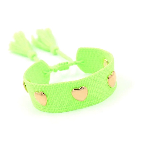 Chic Boho Lime Squeezed Hearts of Love Woven Bracelet - Picture 3 of 4